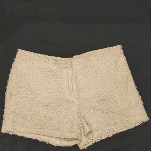 Cream High Waist Textured Shorts